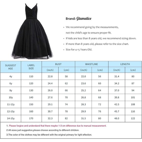 🆕Girls V-Black Tulle Spaghetti Strap Dress Cotton A-Line Wedding Party Gown - Picture 2 of 8